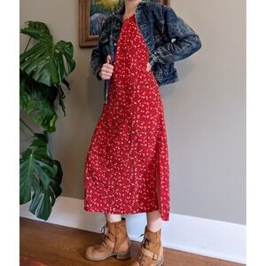 Vintage 90's Erika Studio Womens Large Y2K Floral Maxi Dress Red Cottagecore